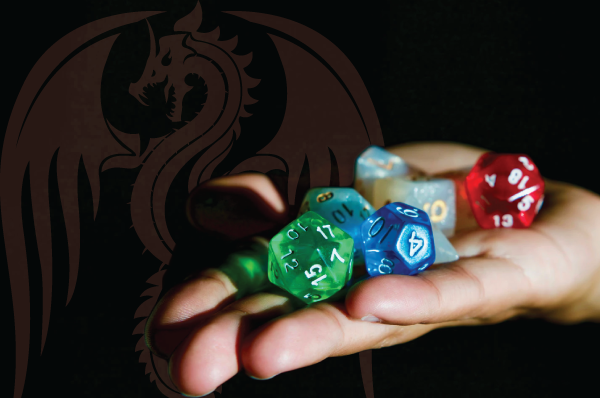 hand holding polygonal dice