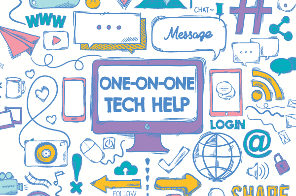 doodle illustrations of technology and social media icons