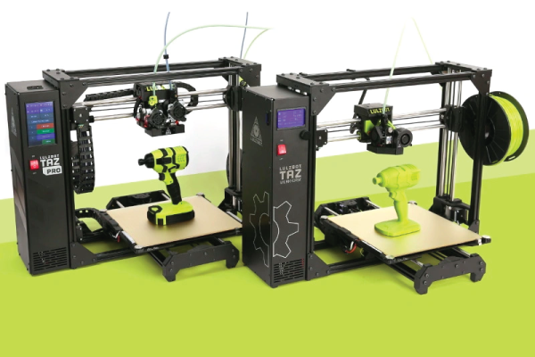 two lulzbot 3D printers next to one another