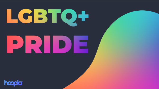 hoopla logo with pride month text