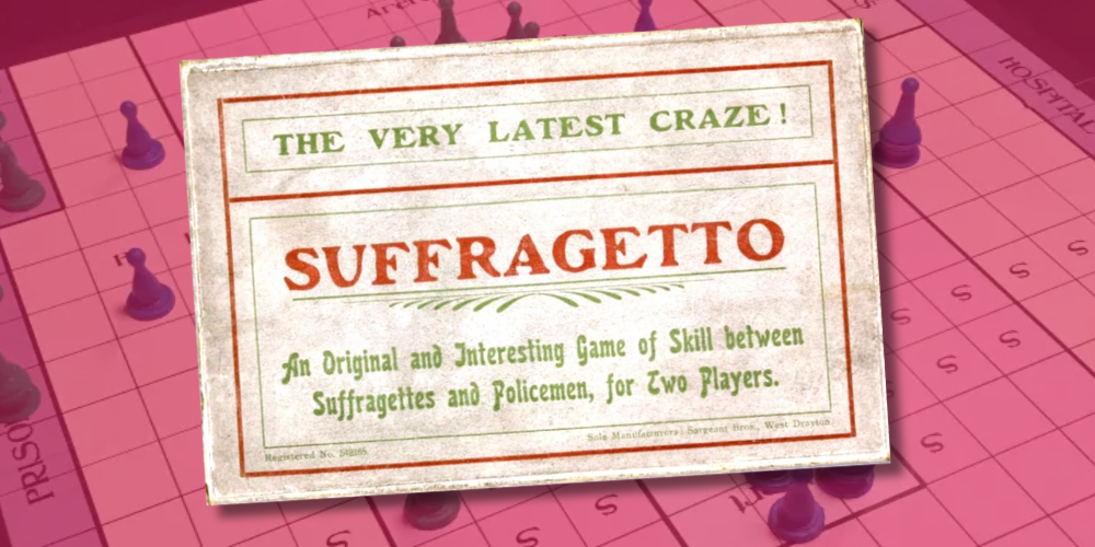 board game box cover reading suffragetto an original and interesting game of skill