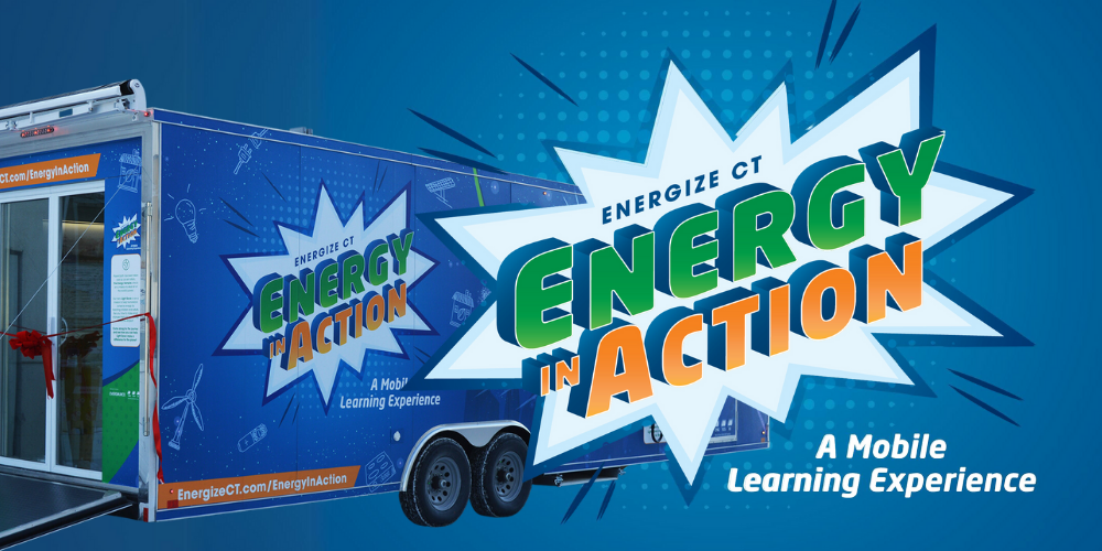 Blue truck with a logo on the side that reads Energy in Action