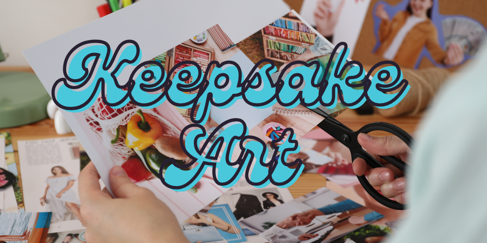 Keepsake Art with someone cutting art in the background