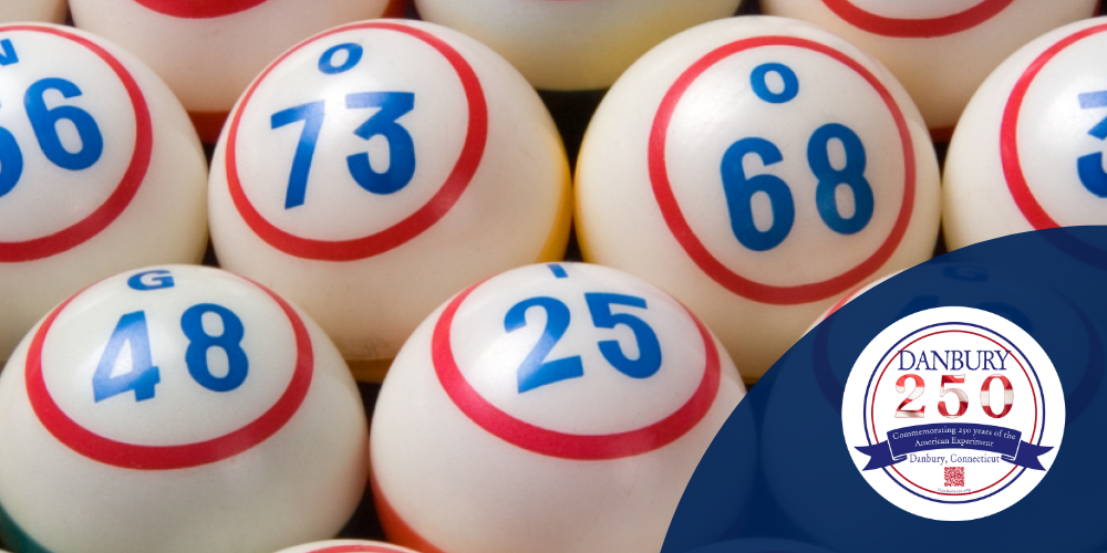 Bingo balls but sports themed with numers(73, 48, 25, 68), and Danbury 250th logo
