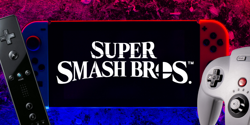 Super Smash Bros on a nintendo switch screen with controllers on each side