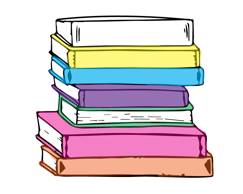 stack of books with some book spines colored in