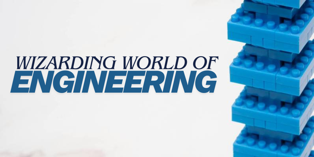 "Wizarding World of Engineering" and a stack of LEGOs