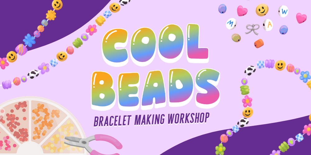 "Cool Beads" text over purple and pink background