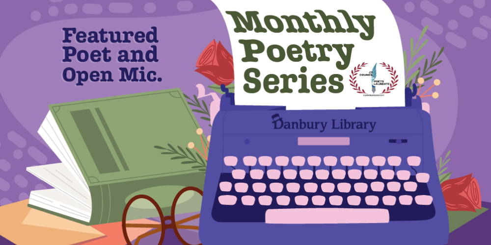 Graphic of a typewriter with "Monthly Poetry Series" written on it